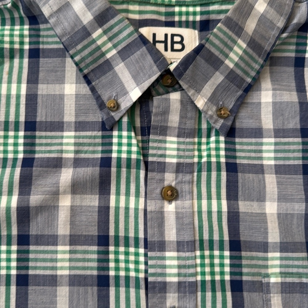 Men's Blue and Green Plaid Shirt